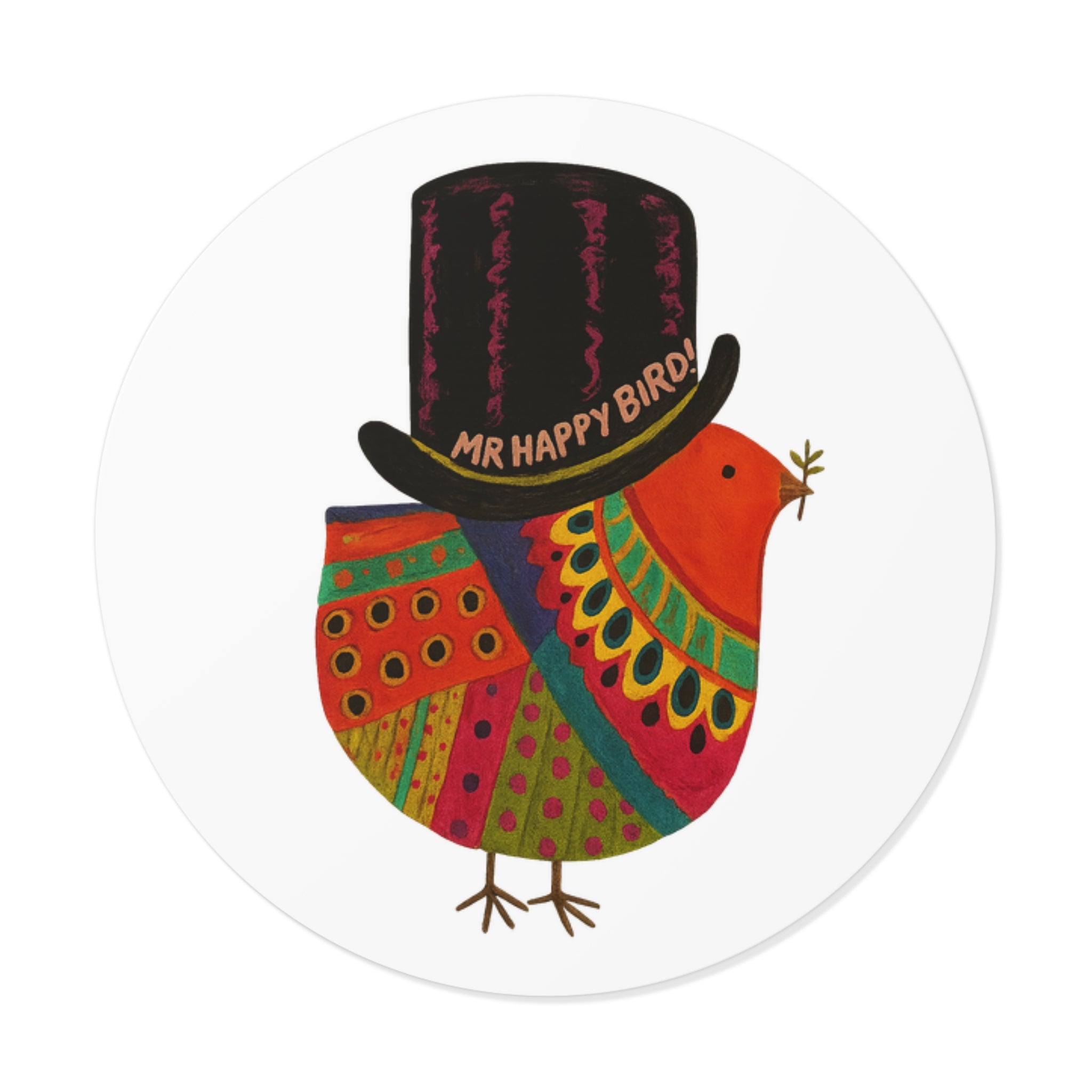 Mr Happy Bird Round Vinyl Stickers