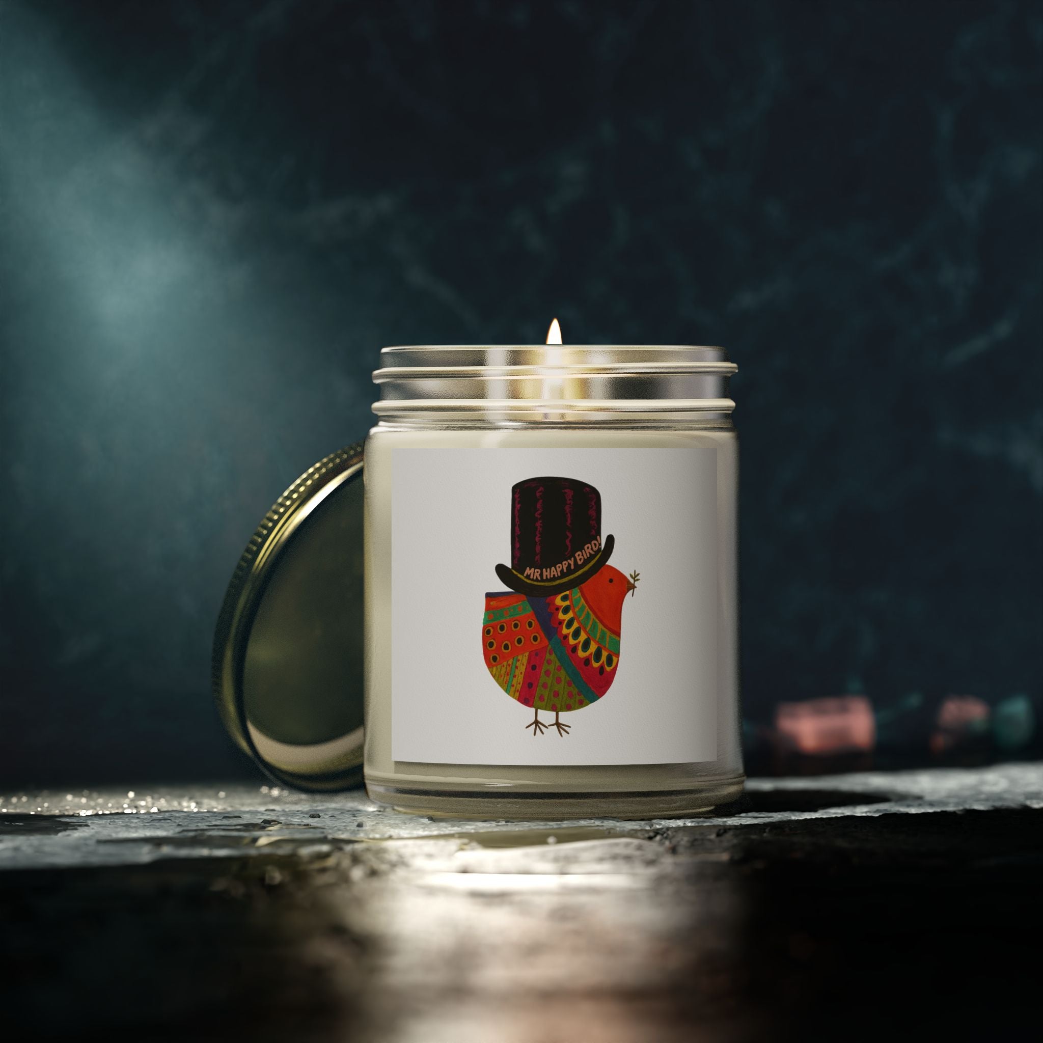 Mr Happy Bird Scented Candles, Coconut Apricot Wax (4oz, 9oz)
