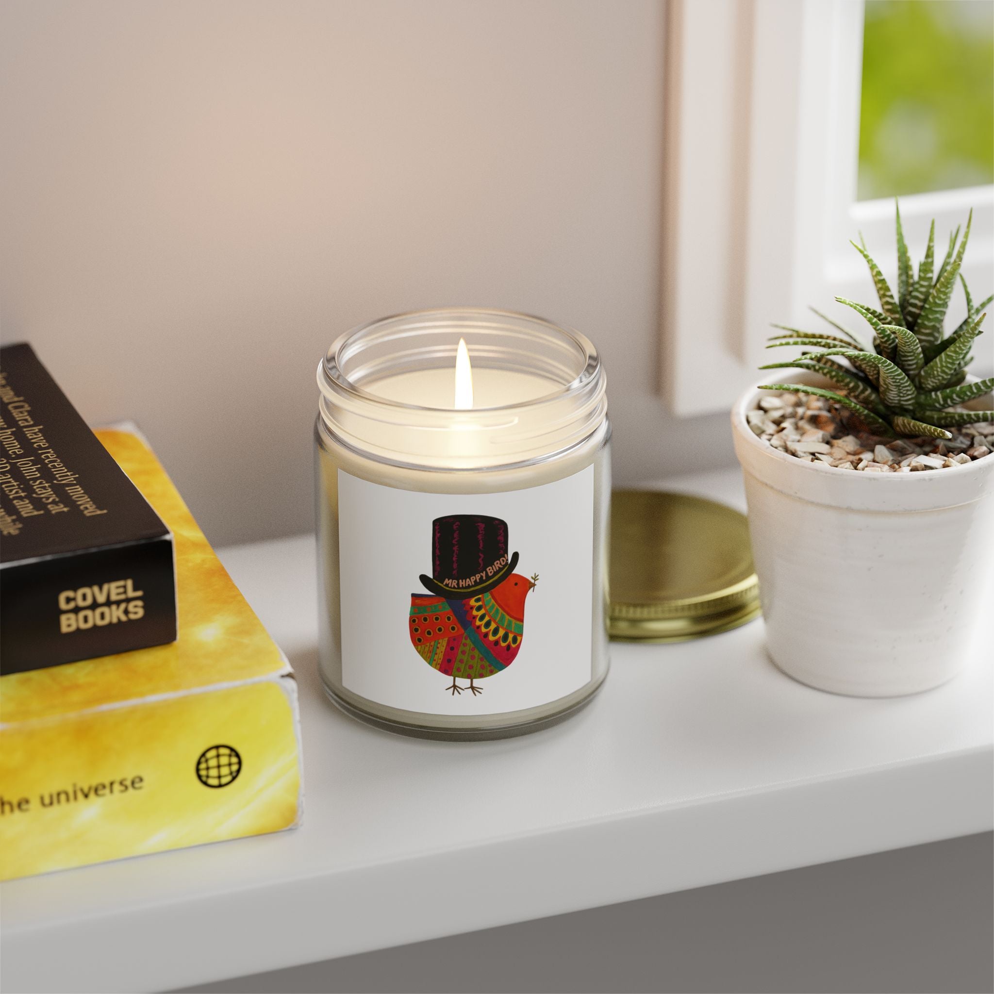 Mr Happy Bird Scented Candles, Coconut Apricot Wax (4oz, 9oz)
