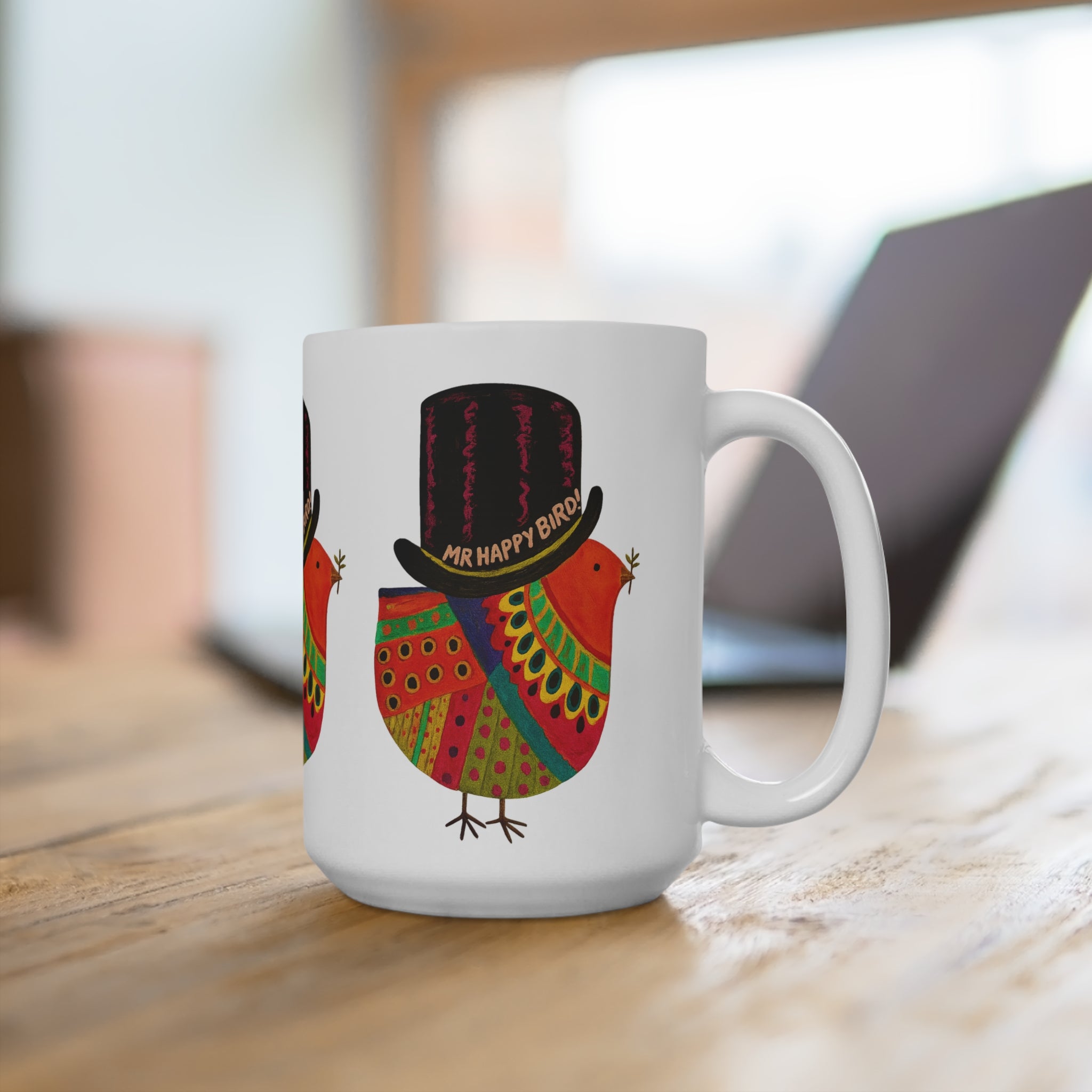 Colorful Mr. Happy Bird Mug, Cheerful Coffee Cup, Unique Gift for Bird Lovers, Fun Kitchen Decor, Vibrant Drinkware