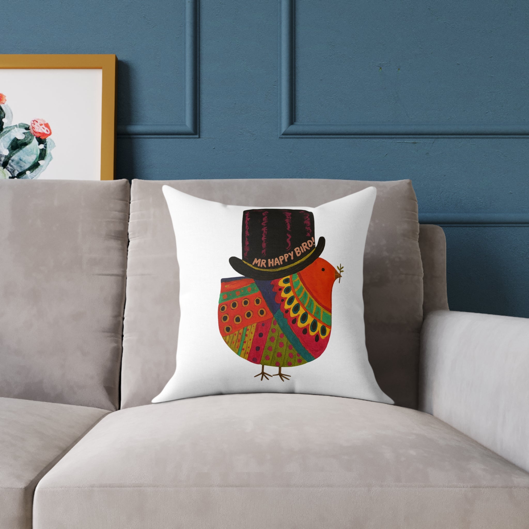Colorful Bird Pillow, Mr. Happy Bird Accent Cushion, Cozy Home Decor, Gift for Bird Lovers, Fun Cushion for Living Room, Seasonal Decor