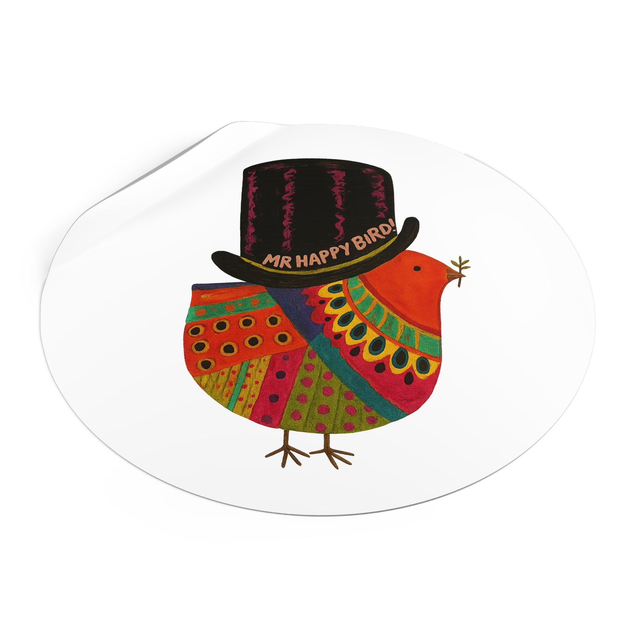 Mr Happy Bird Round Vinyl Stickers