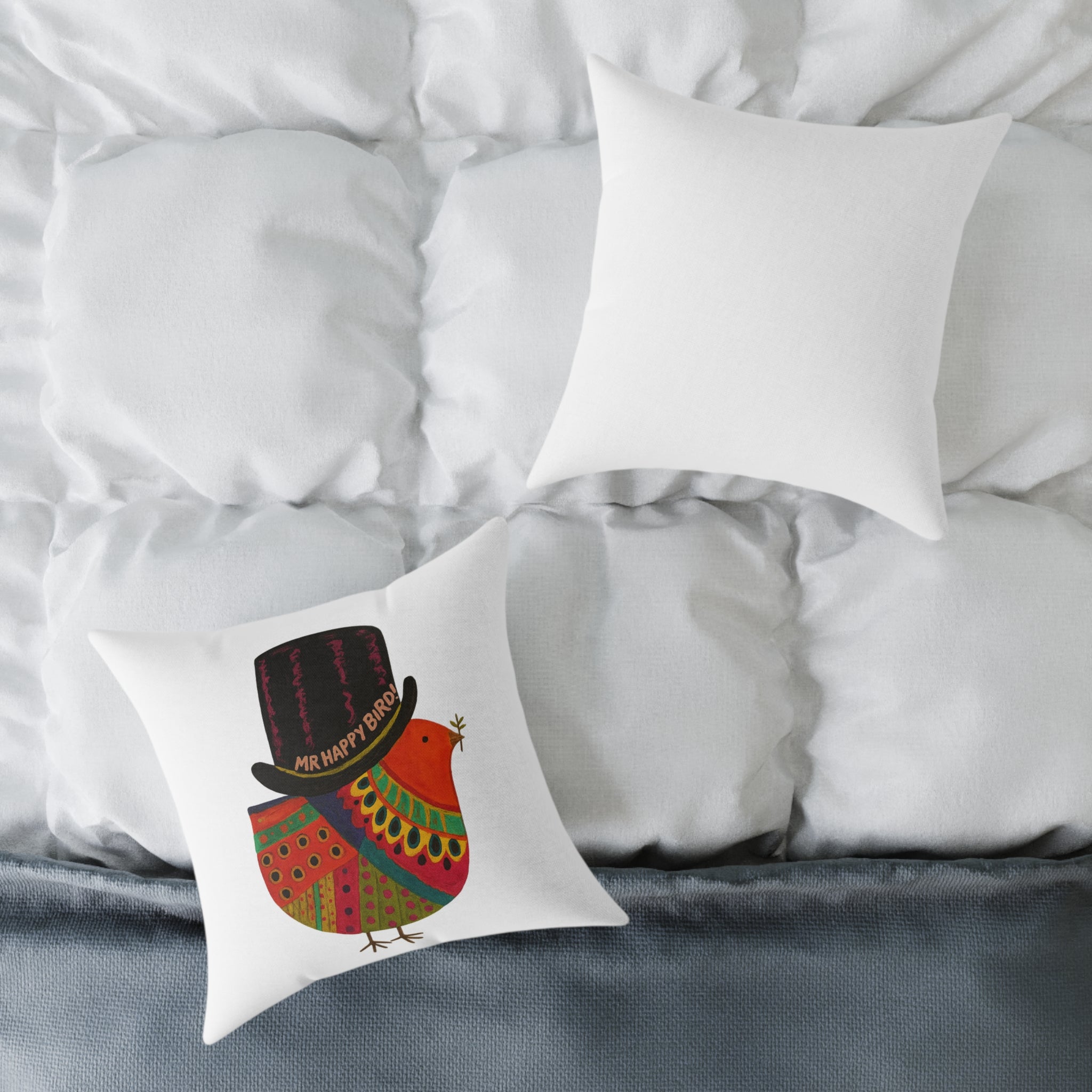 Colorful Bird Pillow, Mr. Happy Bird Accent Cushion, Cozy Home Decor, Gift for Bird Lovers, Fun Cushion for Living Room, Seasonal Decor
