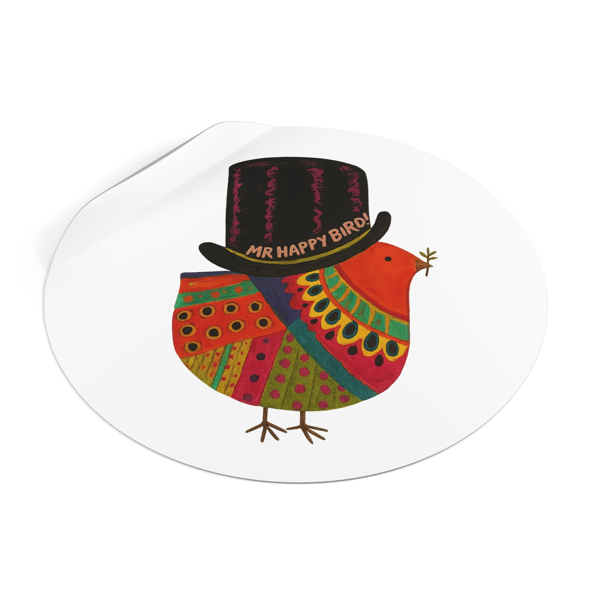 Mr Happy Bird Round Vinyl Stickers