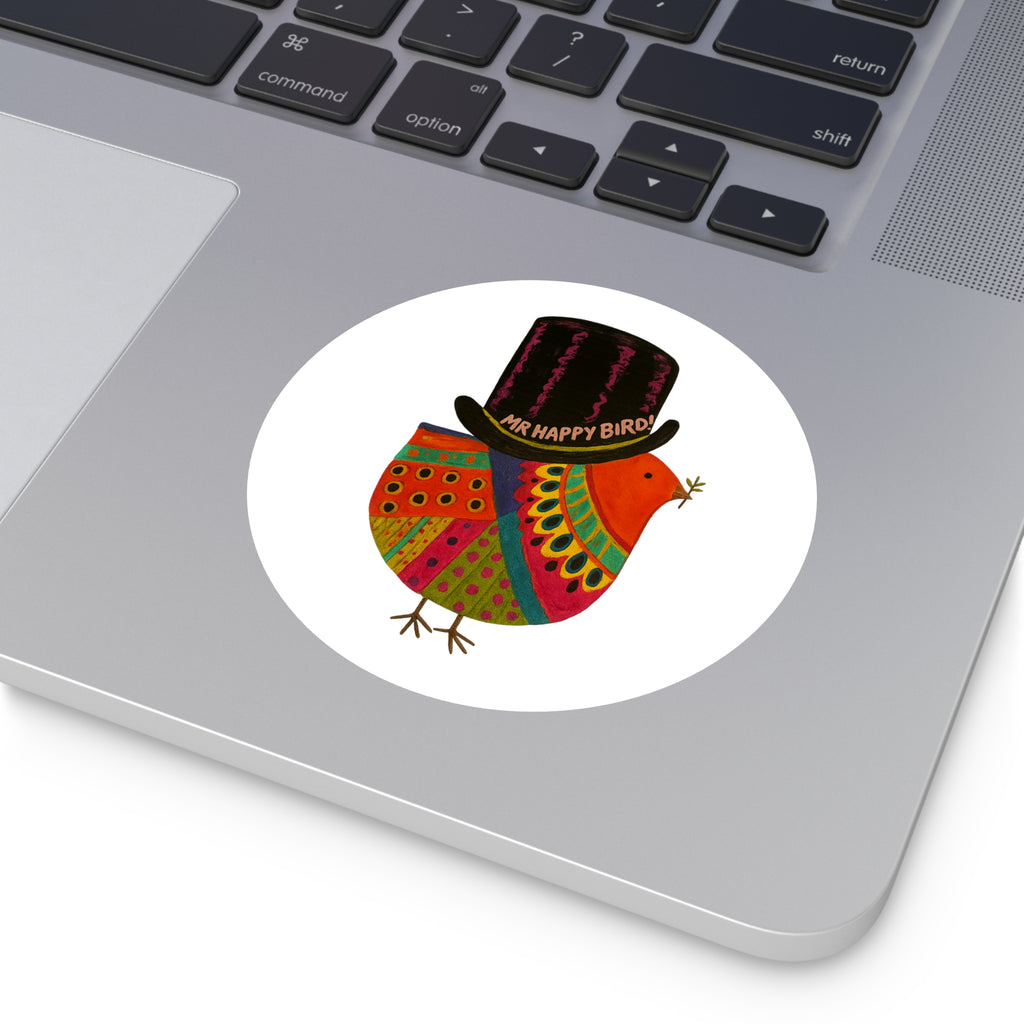 Mr Happy Bird Round Vinyl Stickers