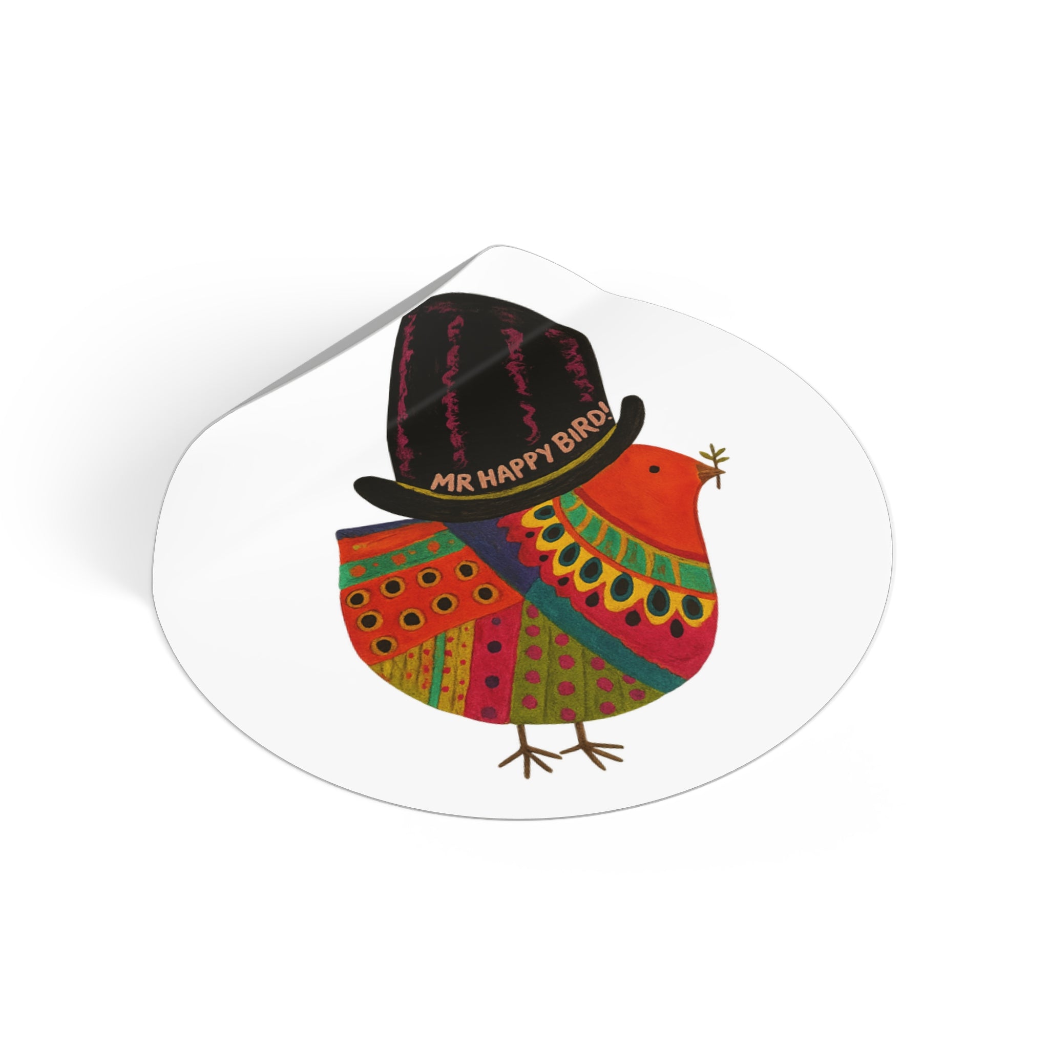 Mr Happy Bird Round Vinyl Stickers