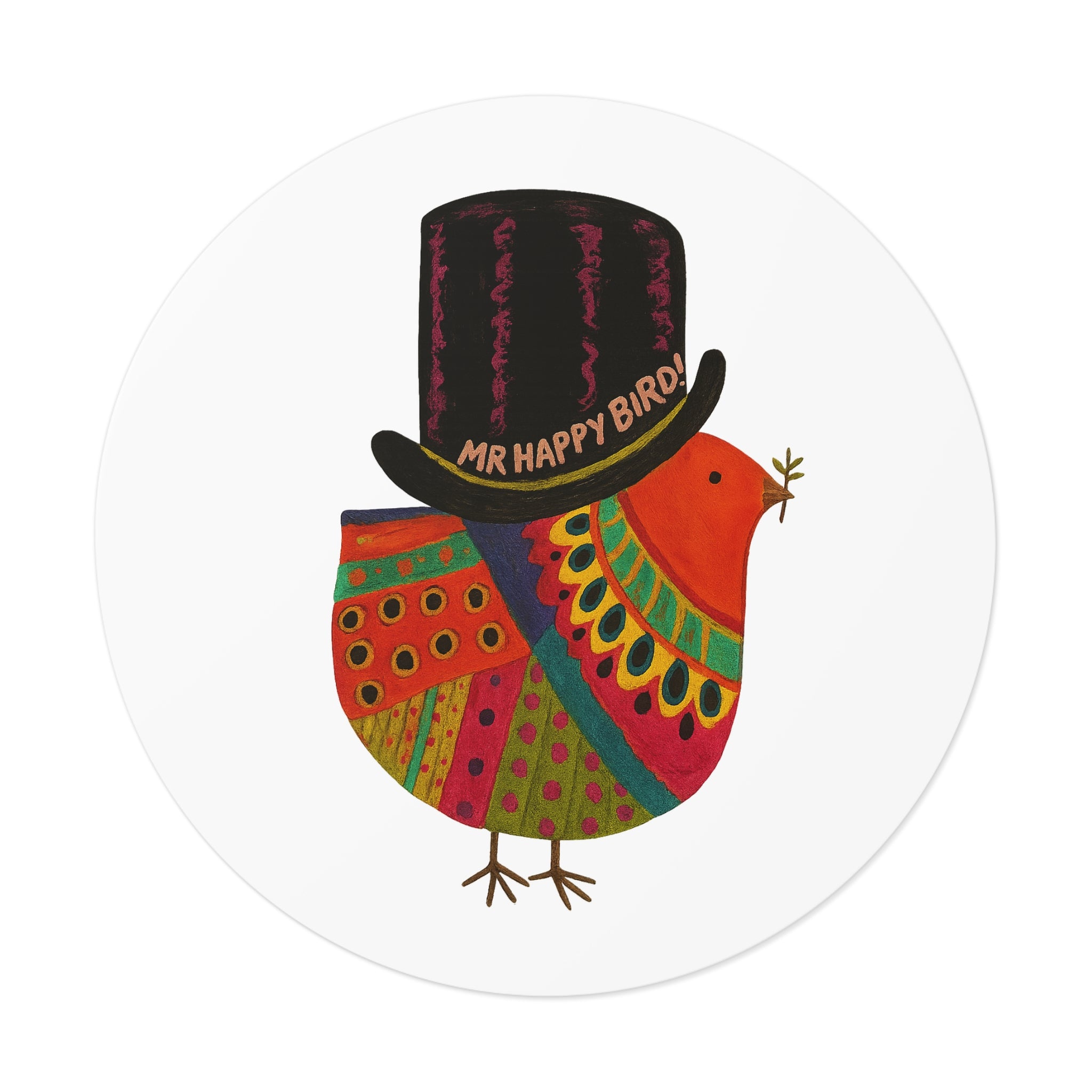 Mr Happy Bird Round Vinyl Stickers