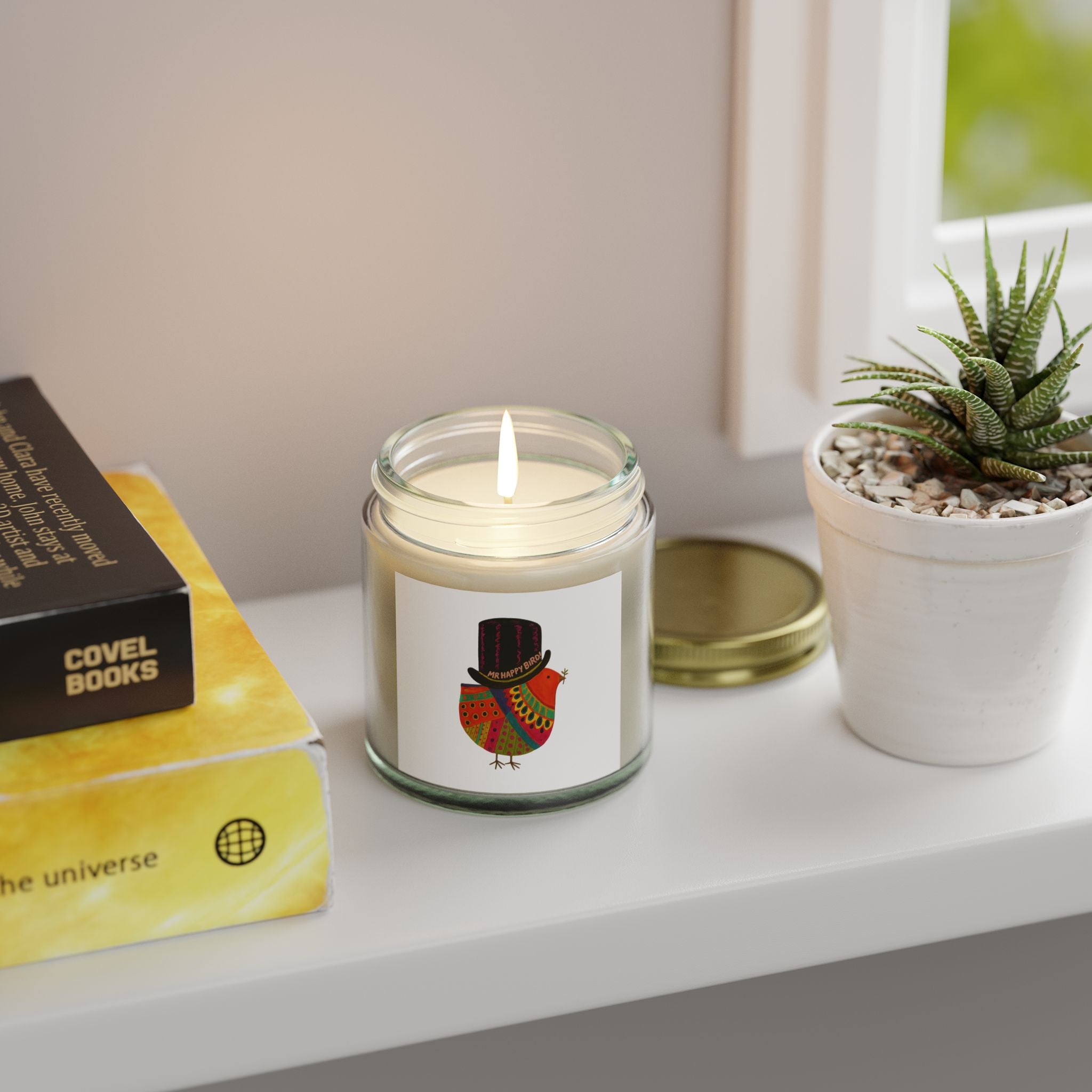 Mr Happy Bird Scented Candles, Coconut Apricot Wax (4oz, 9oz)