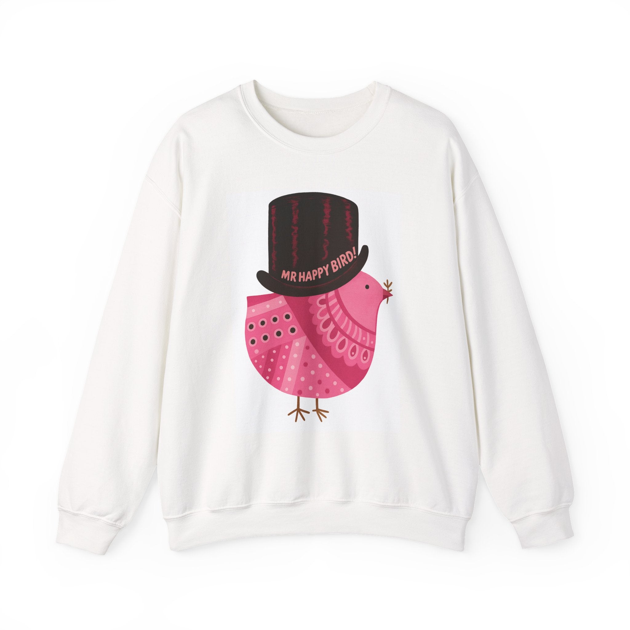Mr Happy Bird! Pink Out Cute Bird Art Crewneck Sweatshirt, Unisex Sweatshirt, Gift for Bird Lovers, Casual Wear, Fun Fashion, Cozy Sweatshirt
