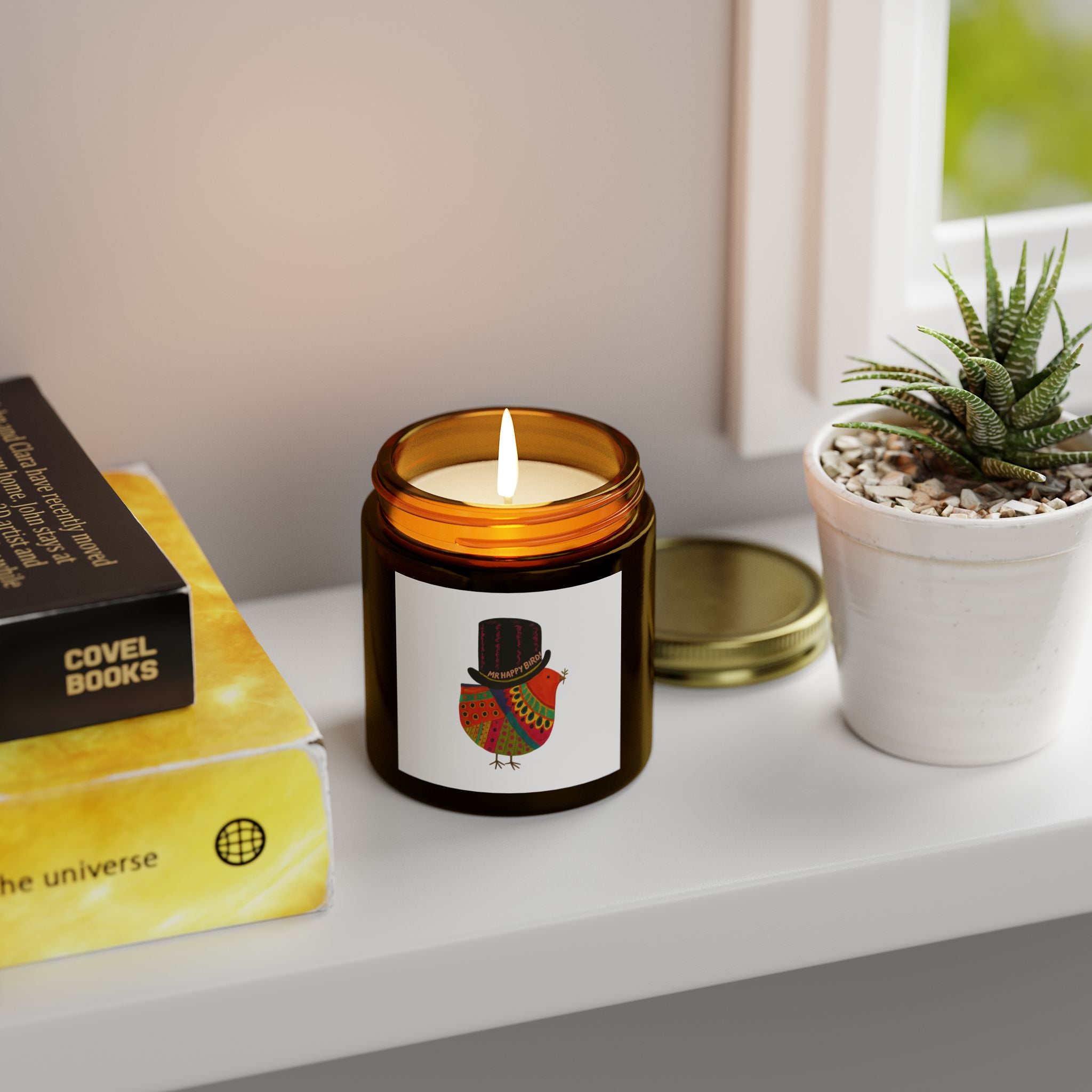 Mr Happy Bird Scented Candles, Coconut Apricot Wax (4oz, 9oz)
