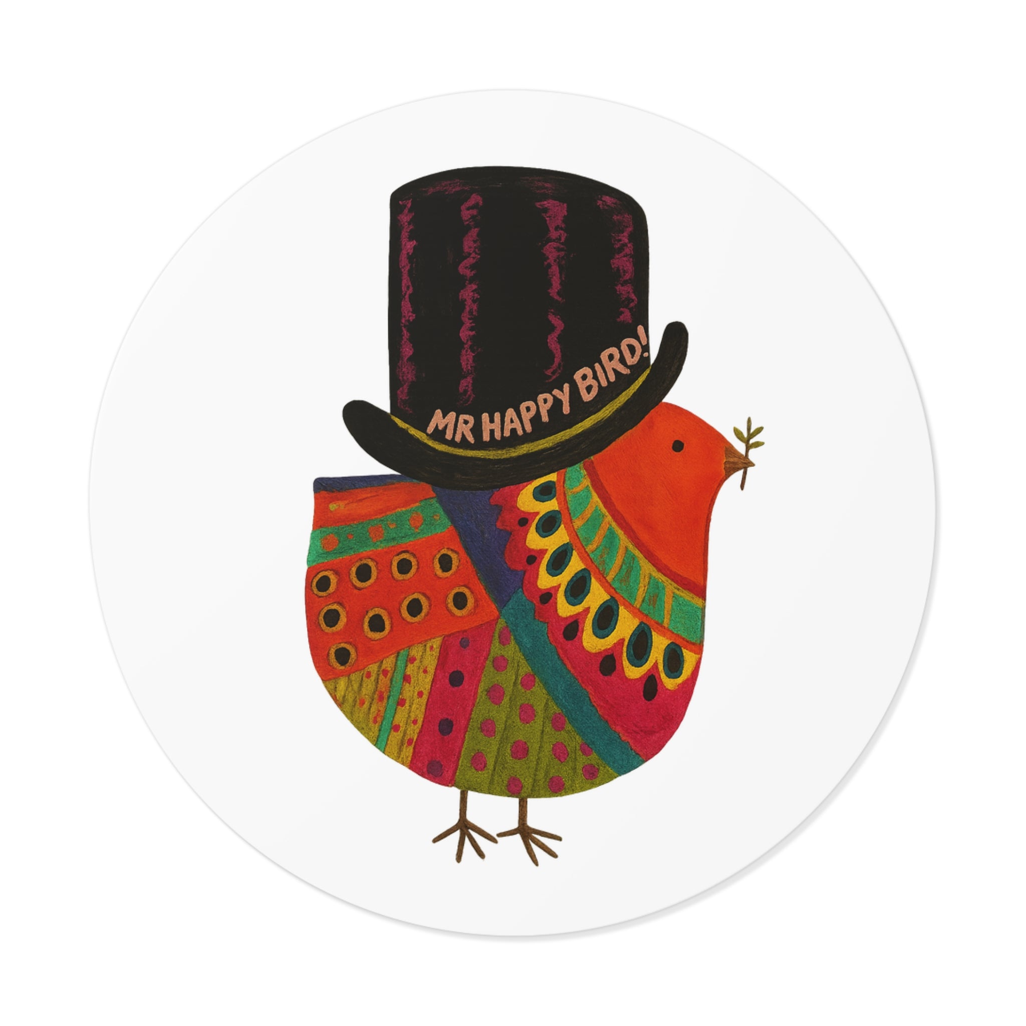 Mr Happy Bird Round Vinyl Stickers