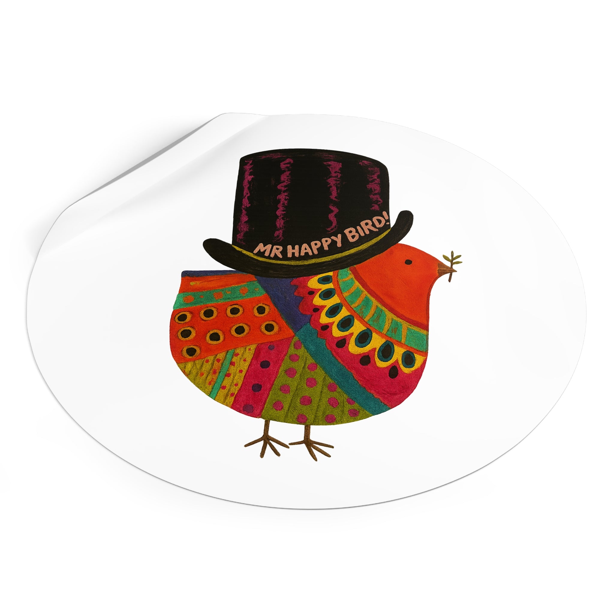 Mr Happy Bird Round Vinyl Stickers