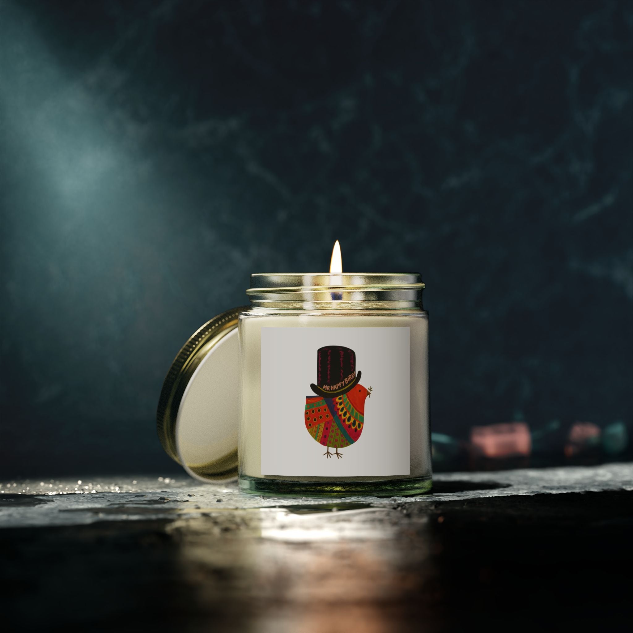 Mr Happy Bird Scented Candles, Coconut Apricot Wax (4oz, 9oz)