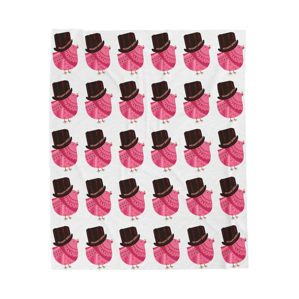 Mr Happy Bird! Pink Out Whimsical Plush Blanket with Pink Birds and Top Hats, Cozy Gift for Kids, Decorate Living Room, Perfect for Winter, Snuggle Up!