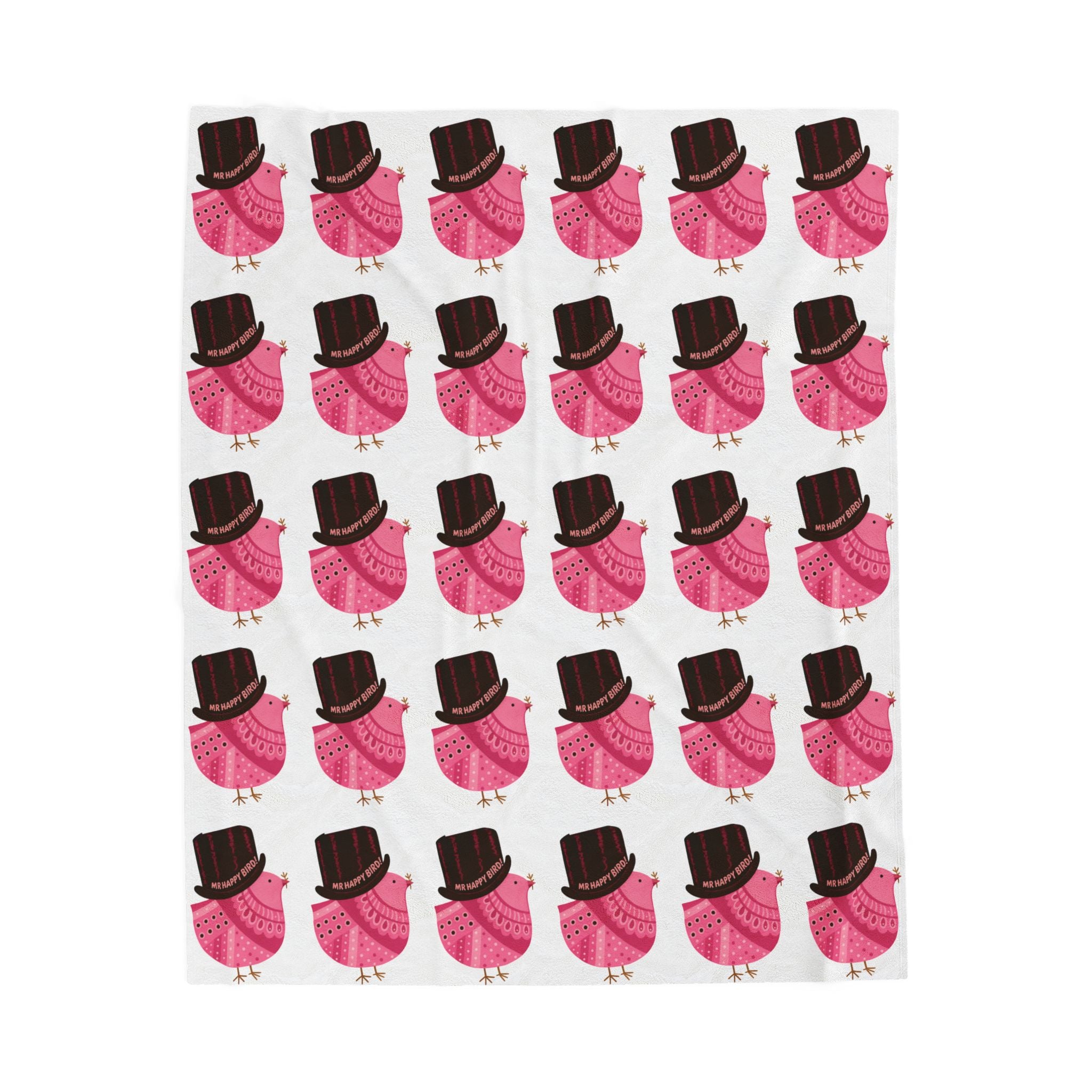 Mr Happy Bird! Pink Out Whimsical Plush Blanket with Pink Birds and Top Hats, Cozy Gift for Kids, Decorate Living Room, Perfect for Winter, Snuggle Up!