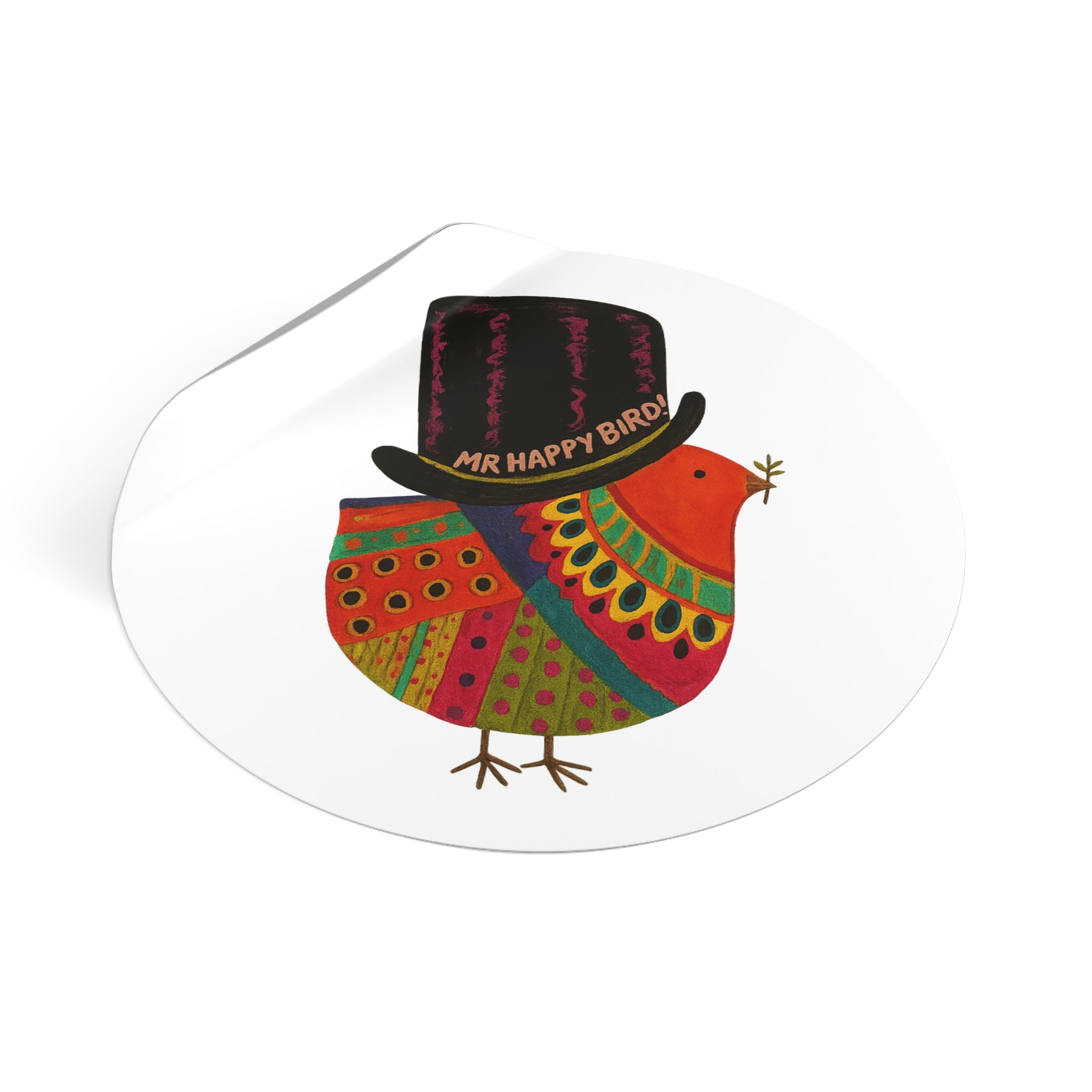 Mr Happy Bird Round Vinyl Stickers