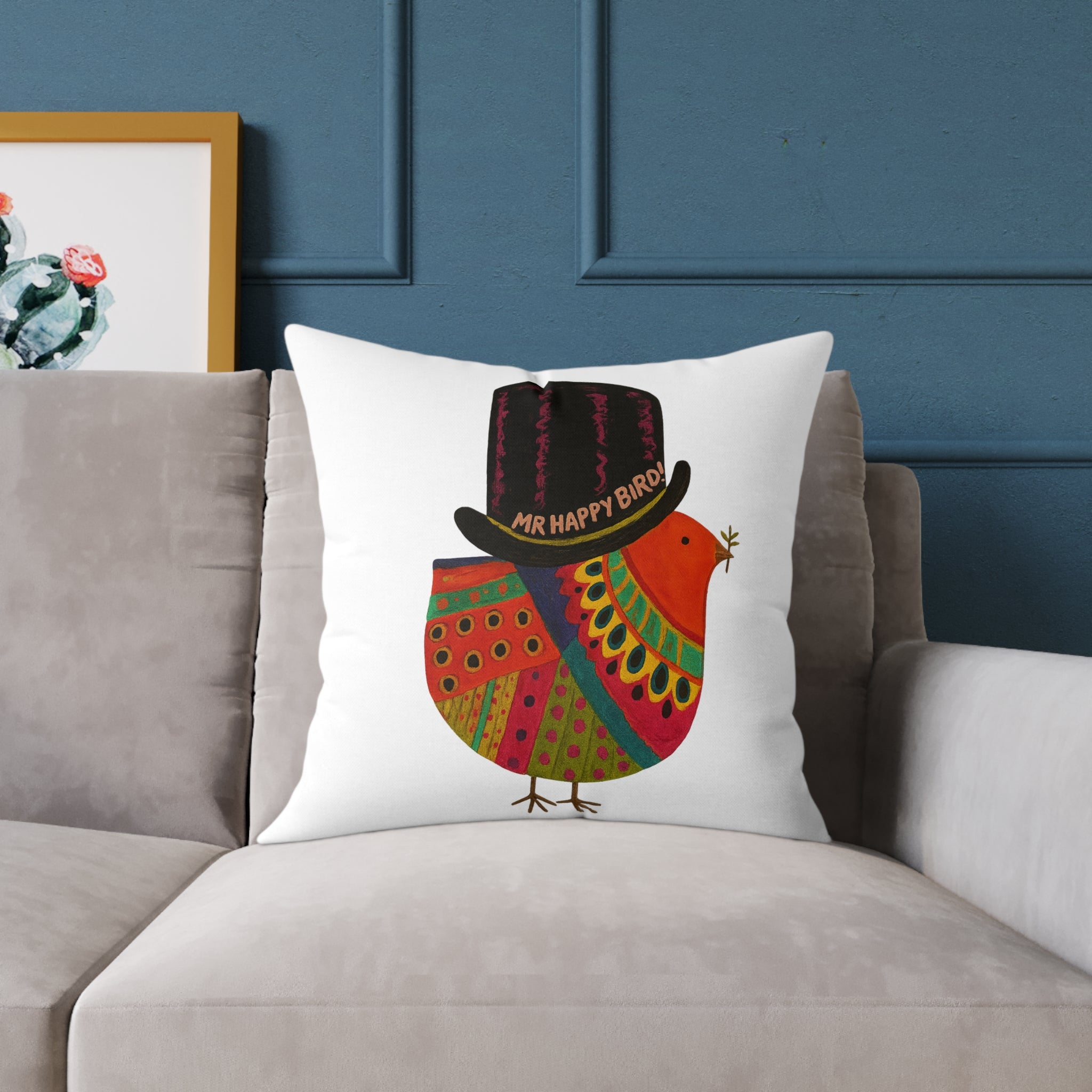 Colorful Bird Pillow, Mr. Happy Bird Accent Cushion, Cozy Home Decor, Gift for Bird Lovers, Fun Cushion for Living Room, Seasonal Decor